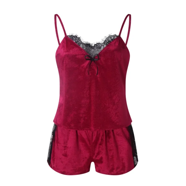 Women’s Sexy Velvet Lace Pajama Set - Image 2